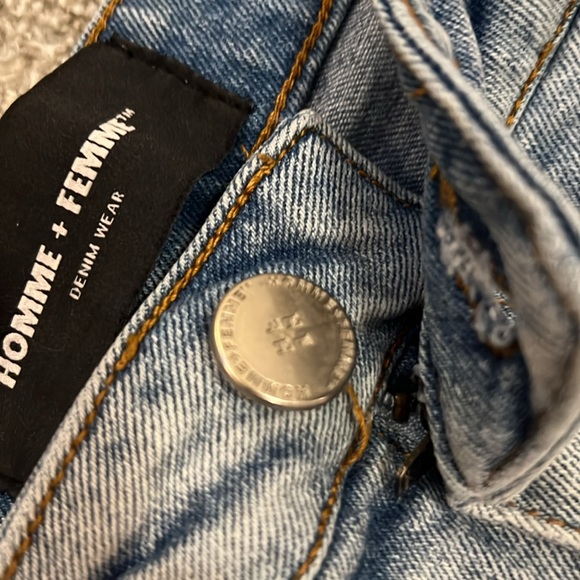 EUC HOMME + FEMME LA RED LOGO LETTERMAN DENIM JEANS 32 - Picture 11 of 16